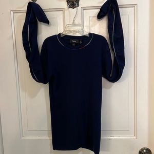 Theory Merano wool navy long sleeve top multi-color piping